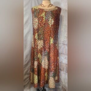 Orange Brown Rust BOHO Paisley Sleeveless Knit Midi Dress 2X